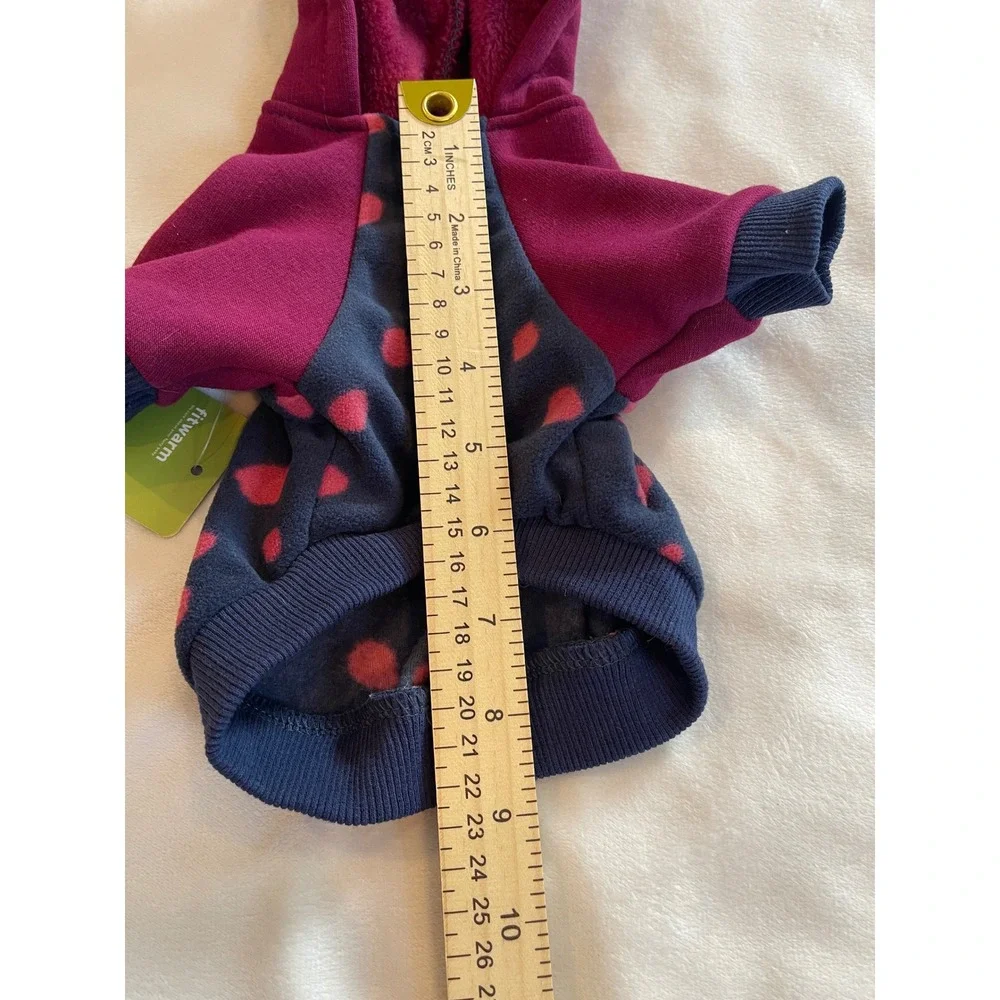 Fitwarm Pet Hoodie Polka Dot Fleece Dog Sweater Burgundy Navy Blue Small